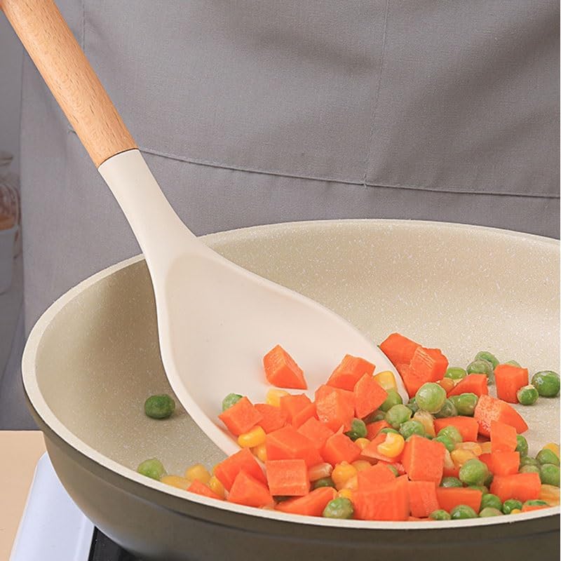 Kitchen Wooden Spatula Soup Spoon Silicone Stir Frying Cooking Kitchenware Set
