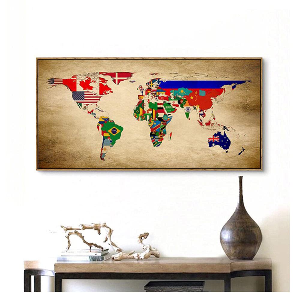 Diamond Painting Carte du Monde colorée grand format 50x150cm strass carrés