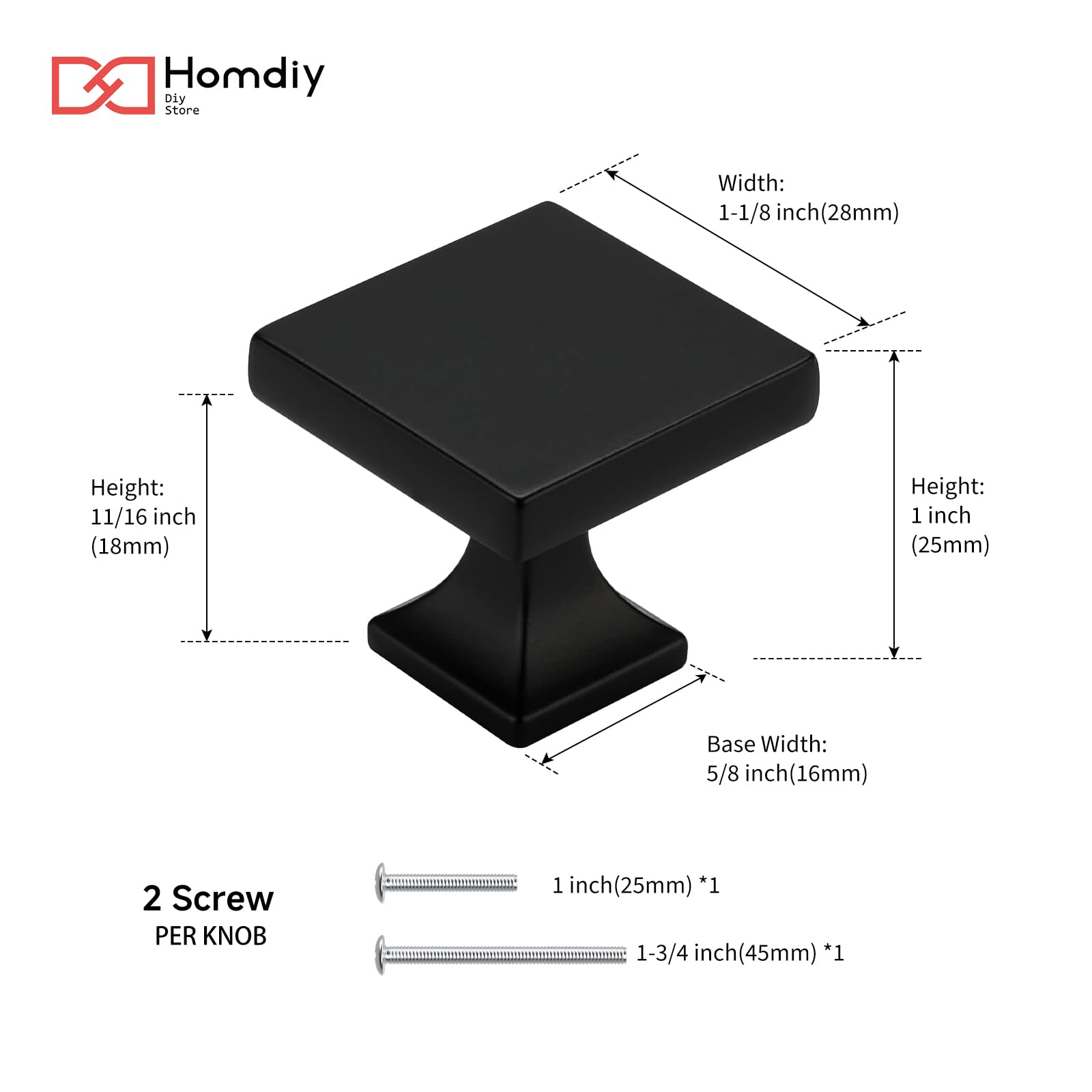 homdiy Black Cabinet Knobs 25 Pack Matte Black Square Cabinet Knobs — Amazon image 6