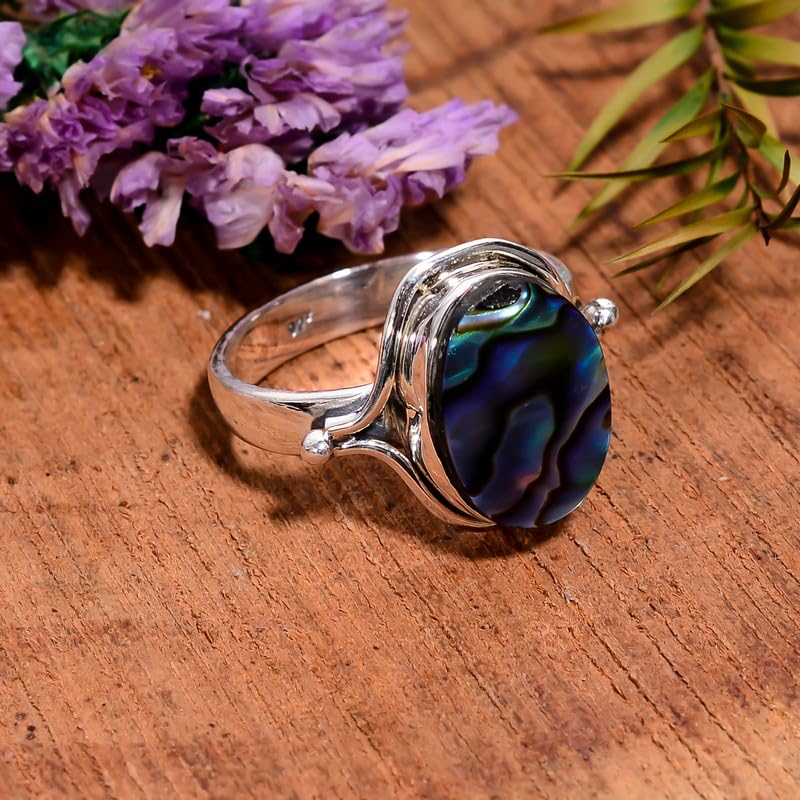 Bague en argent 925 avec nacre d'ormeau, un bijou vintage artisanal d'exception