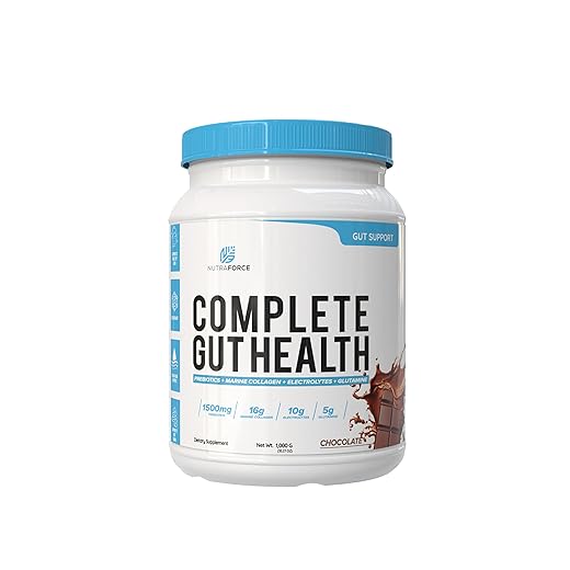 NutraForce Complete Gut Health Powder – Prebiotic Fiber & Marine Collagen Supplement with L‑Glutamine & Coconut Electrolytes, upports Gut Lining, Digestion, Immune & Skin Health, 2.2 lb (1 kg)