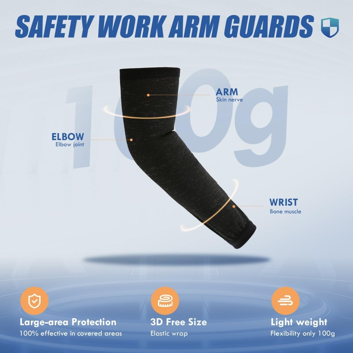 Cut Resistant Arm Sleeves, Arm Protectors for High Risk Work, Gardening Sleeves, Black