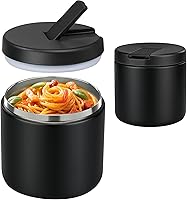 Vista 1 de 19oz Insulated Vacuum Food Jar with Buckle Lid Wide Mouth Soup Thermo for Hot Food Kids Leakproof Stainless Steel Lunch Container- Black-1Pack Negro