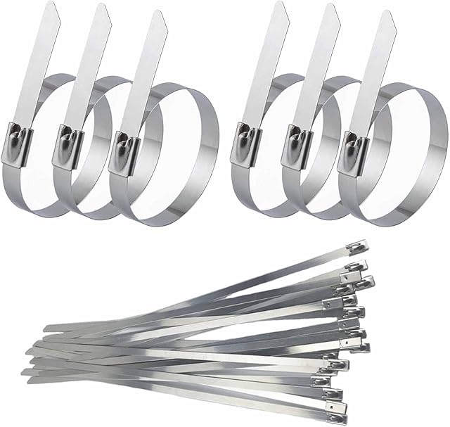 QISF 100 Pcs Metal Cable Ties | 100mm Stainless Steel Ball Lock Cable Ties Heavy Duty Self-Locking Strap Ties | for Exhaust Wrap,Garden Ties,Pipes,Heat Application