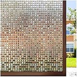 rabbitgoo Decorative Window Film No-Glue (Brown), 3D Window Privacy Films for Glass, Non-Adhesive Window Privacy Clings for Window Decals & UV Blocking (Brown Mosaic, 35.4 x 78.7 inches)