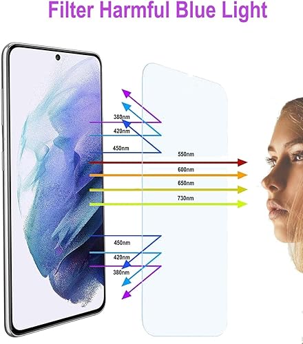 Miniatura 4 de Paquete de 3 protectores de pantalla de vidrio templado antiluz azul compatibles con Samsung Galaxy S21. Película de vidrio templado, sin burbujas,