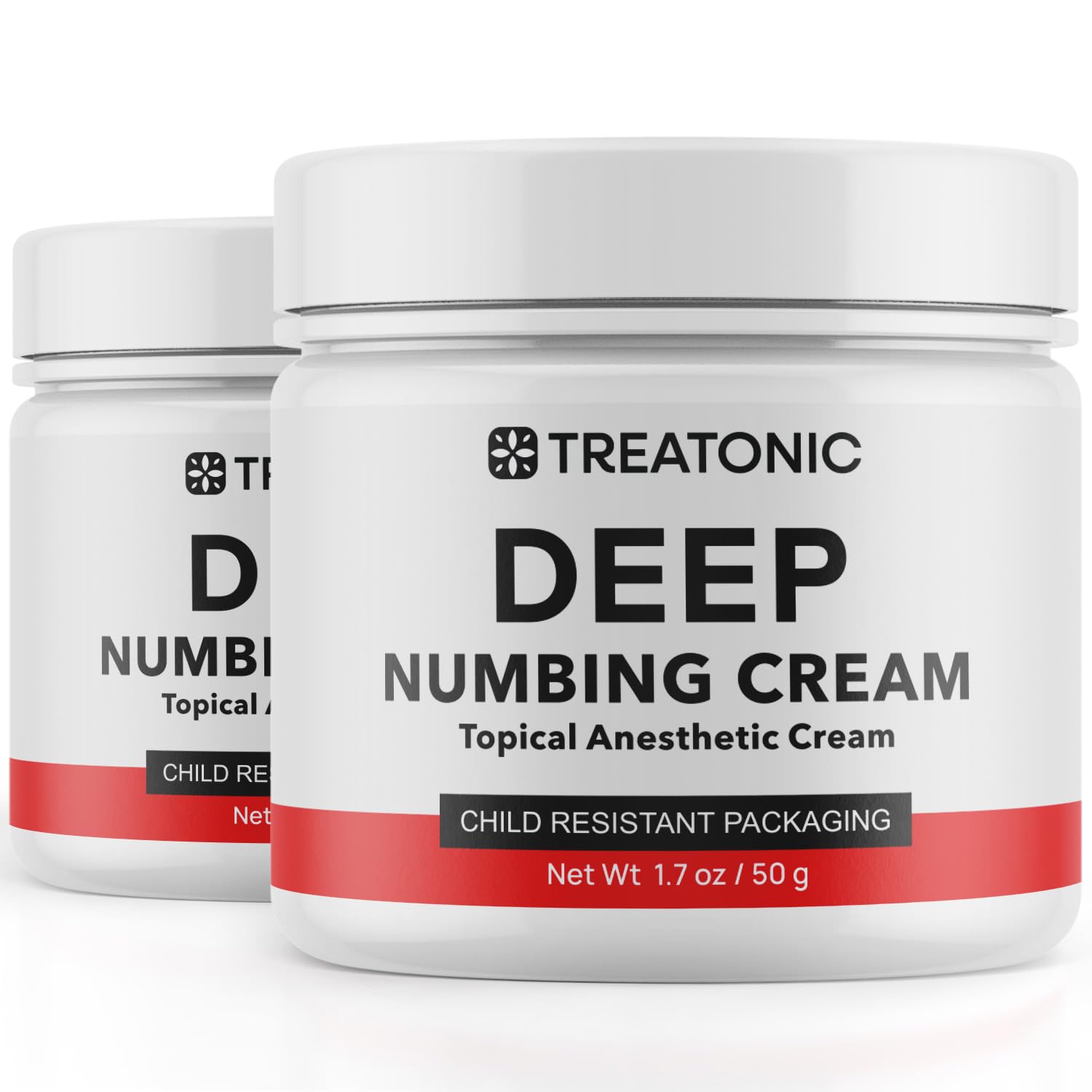 Treatonic Maximum Strength Numbing Cream: Numbing Cream for Discomfort, Burn, Itch &amp; Pain Relief- Fast-Acting, Soothing Topical Anesthetic with Menthol &amp; Emu Oil - 1.7oz / 2 Pack