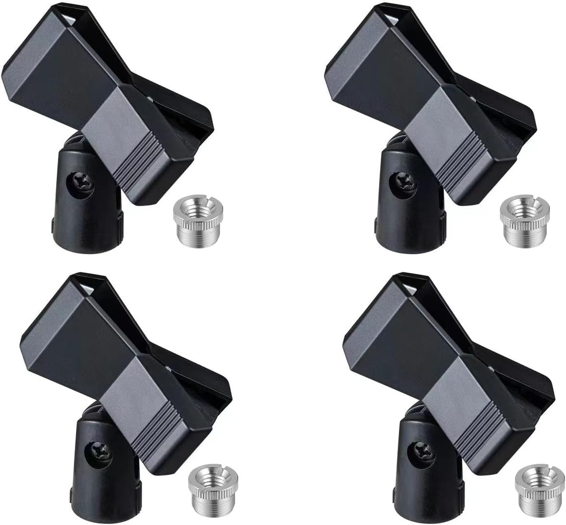Universal Microphone Clip Holder - Mic Stand Adapter 5/8” to 3/8" Thread for Studio Recording, Podcast, Karaoke (Regular)