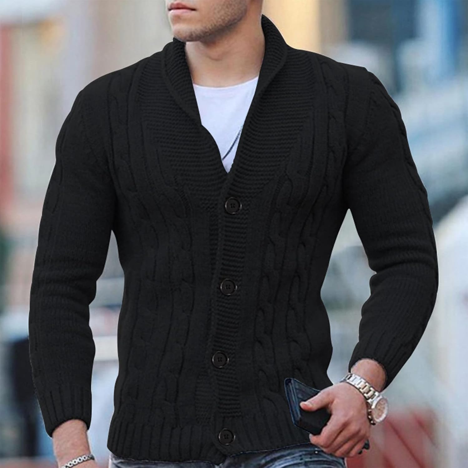 Sweaters Men's Cardigan Casual Shawl Long Sleeve Solid Button Knitting Sweater