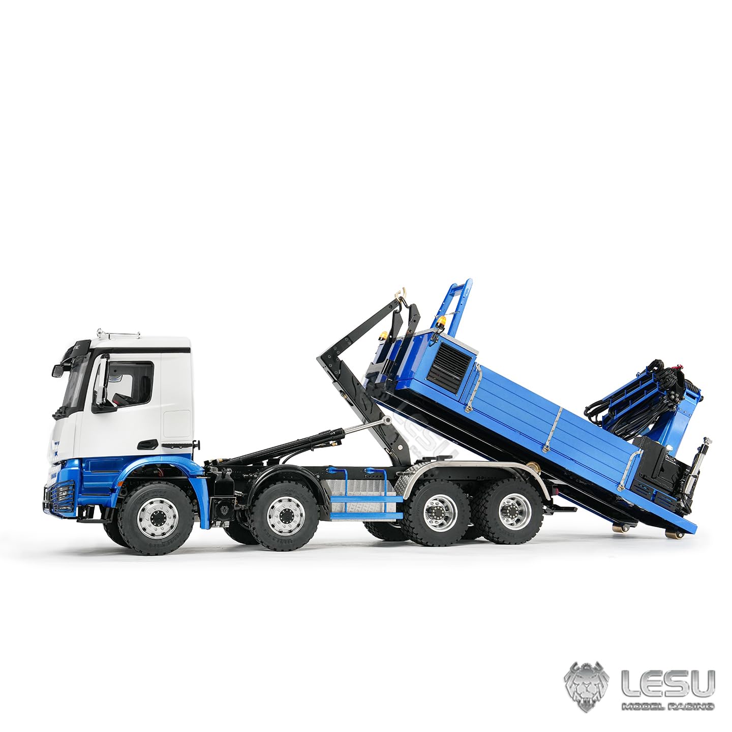 TOUCAN RC HOBBY LESU - Gru idraulica a 2 marce 1/14 RC Roll-On Off Dumper, modello in metallo, telaio 8 x 8, ribaltabile elettrico 2 + 7 CH valvola di bloccaggio