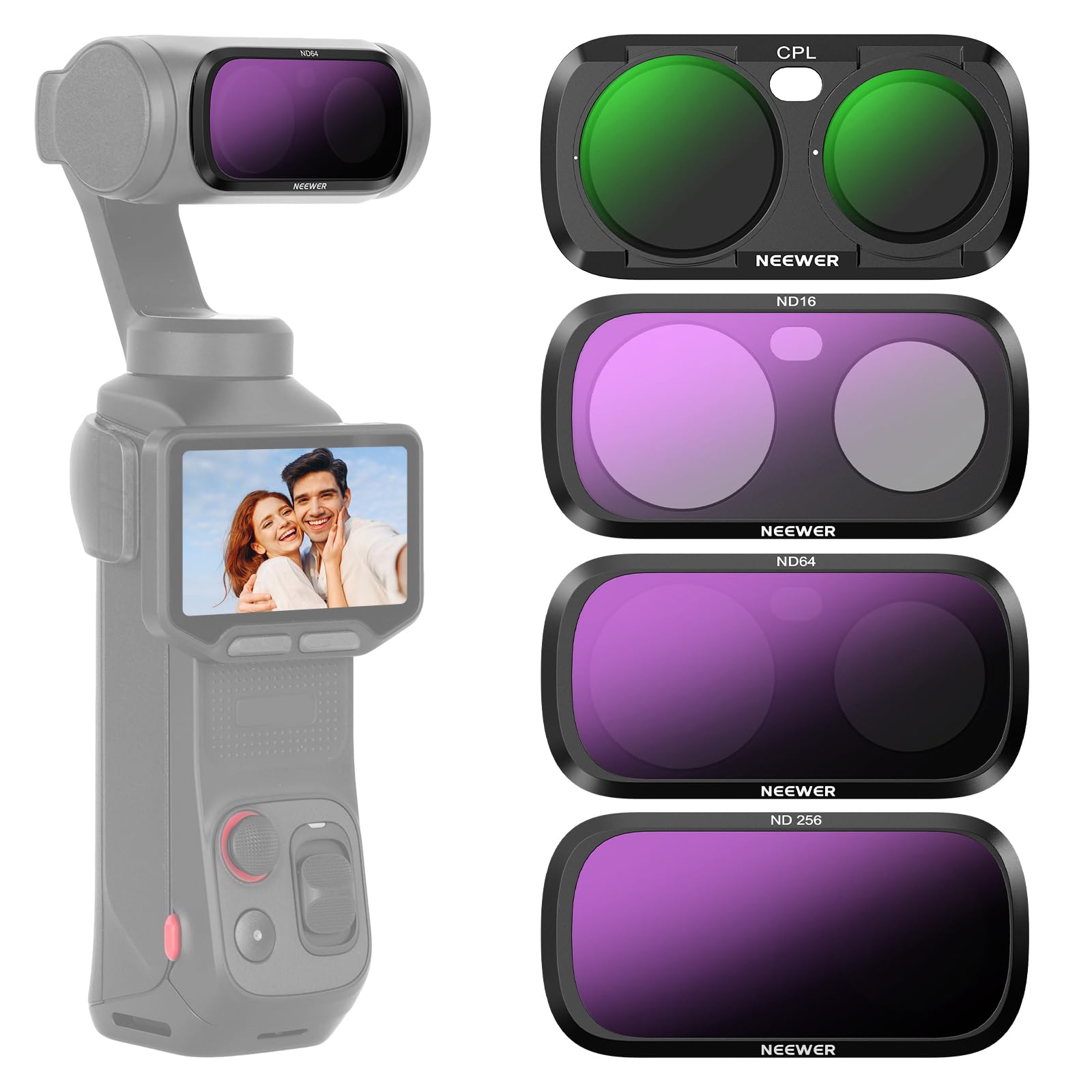 NEEWER Zestaw filtrów CPL + ND Solo kompatybilny z Insta360 Ultra, polaryzatorem kołowym i neutralną gęstością (ND16 + ND64 + ND256) do kamery akcji, zestawu akcesoriów fotograficznych, FL-L04