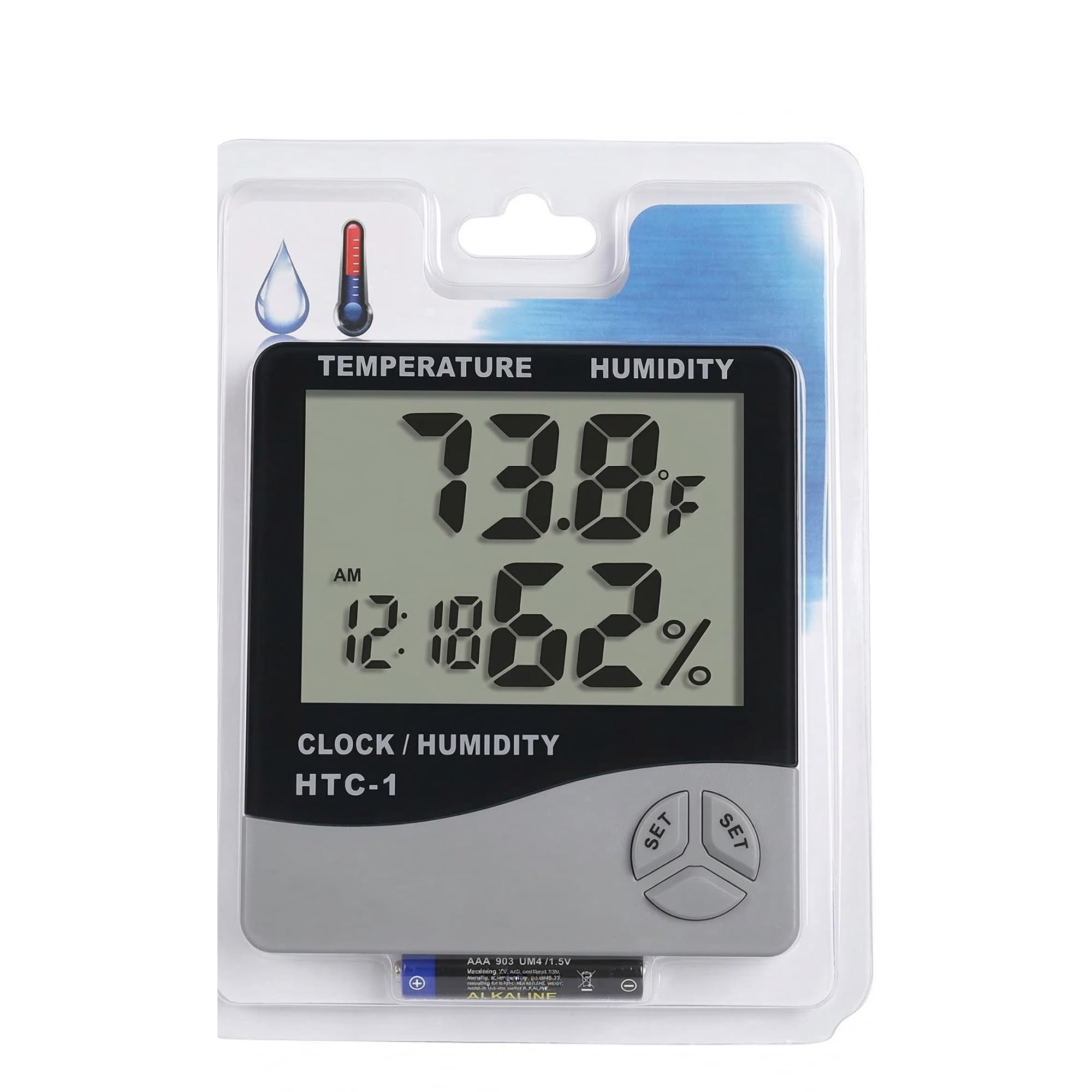 HTC-1 Digital Hygrometer Thermometer with Clock | Temperature & Humidity Meter | Big LCD Display-picture-30