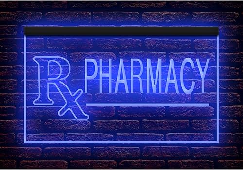 200102 Farmacia Medicamentos Pastillas Mecidine Tienda de Prescripción Tienda de Pantalla Abierta Luz LED Letrero de Neón (16" X 12", Azul)