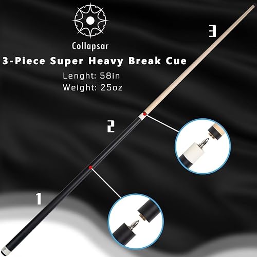 Miniatura 3 de Collapsar Heavy Hitter - Taco de salto de salto de 25 onzas, 3 piezas, punta fenólica de 0.551 in, palo de billar de 25 onzas Mate negro,naranja