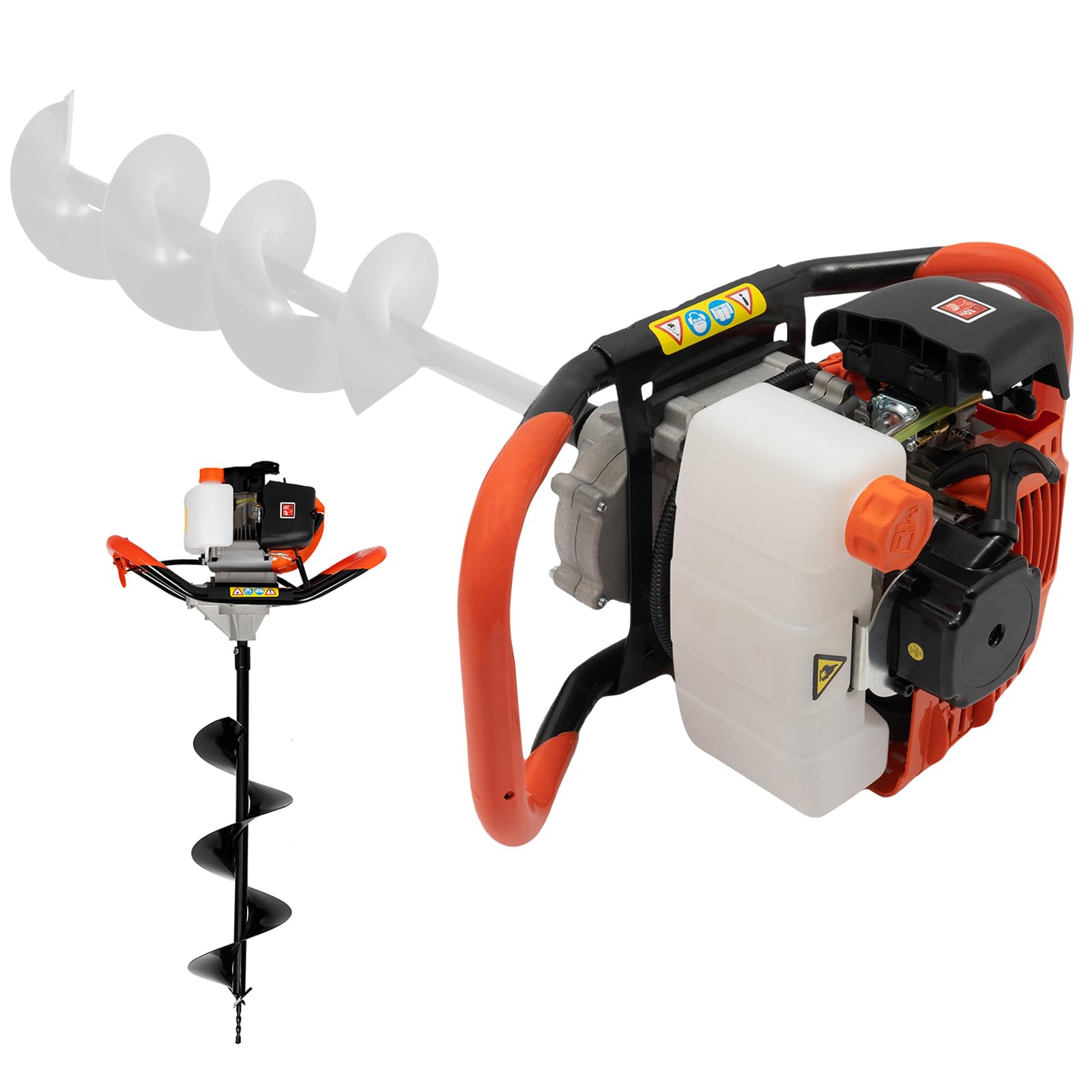 JINPRDAMZ 2-Takt Benzin Erdbohrer 1,7KW 52CC Akku-Erdbohrer Benzin Erdlochbohrer Benzin Pfahlbohrer Handheld, Große Leistungskapazität 1,7KW, Erdlochbohrer Pfahlbohrer Security Ausrüstung (Bohrerlos)