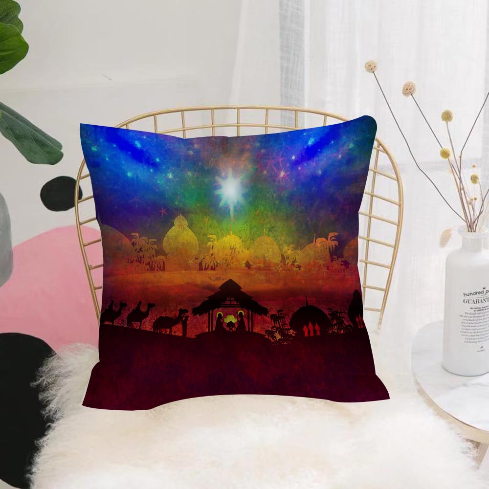 HYOSXW Cushion Cover,Throw Pillow Case Home Decorative for Living Room Bedroom Sofa Chair 16X16 Inch,Biblical scene - birth of Jesus in Bethlehem.,Pillowcase 40X40cm