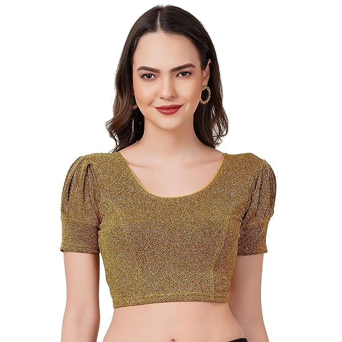 aalit Women's Shiny Lycra Stretchable Round Neck Half Sleeve Blouse | Ready-to-Wear Free Size Top for Sarees, Lehengas & Ethnic Wear-picture-17