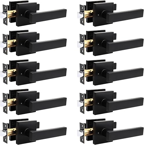 Orger Paquete de 10 manijas de puerta de privacidad, cuadradas, sin llave, para puertas zurdasderechas, manija interior de níquel satinado,