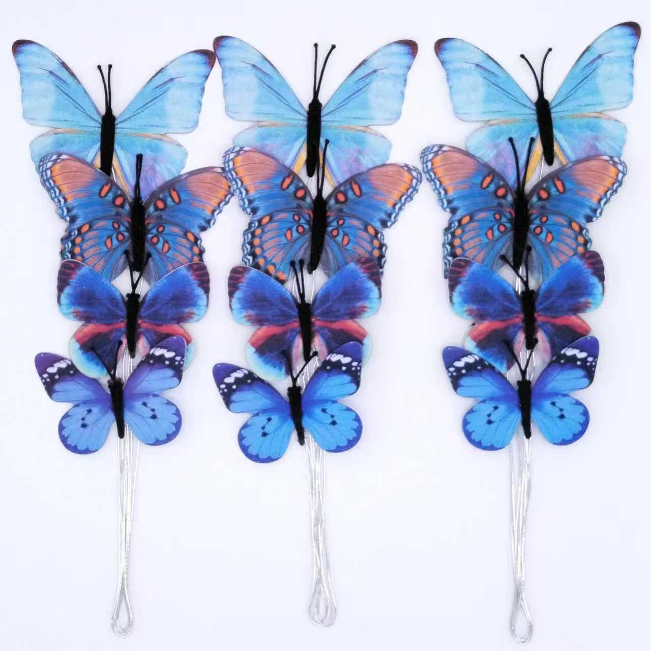 Photo 1 of 12 PCS Artificial Fabric Butterflies, 2 Sizes Reusable Butterly Crafts Decor, DIY 3D Butterfly Decorations for Fake Flowers Floral Nursery Wedding Tea Party Birthday Easter Spring. (Blue01 Medium)