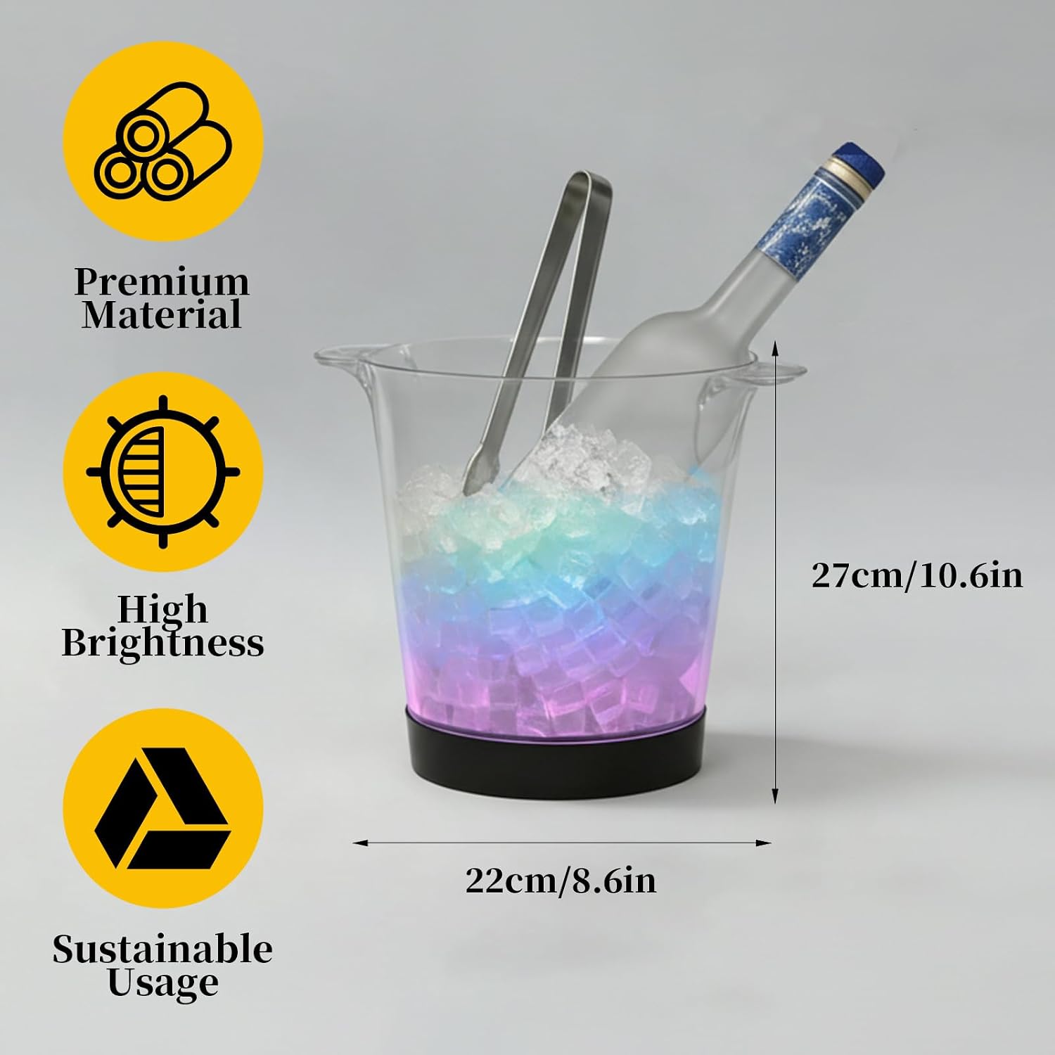 LED Ice Buckets 4l Clear Plastic Beer Buckets with LED Light RGB Colors Changing Cooler Ice Container with Stand for Party Home Bar Ktv Clubs