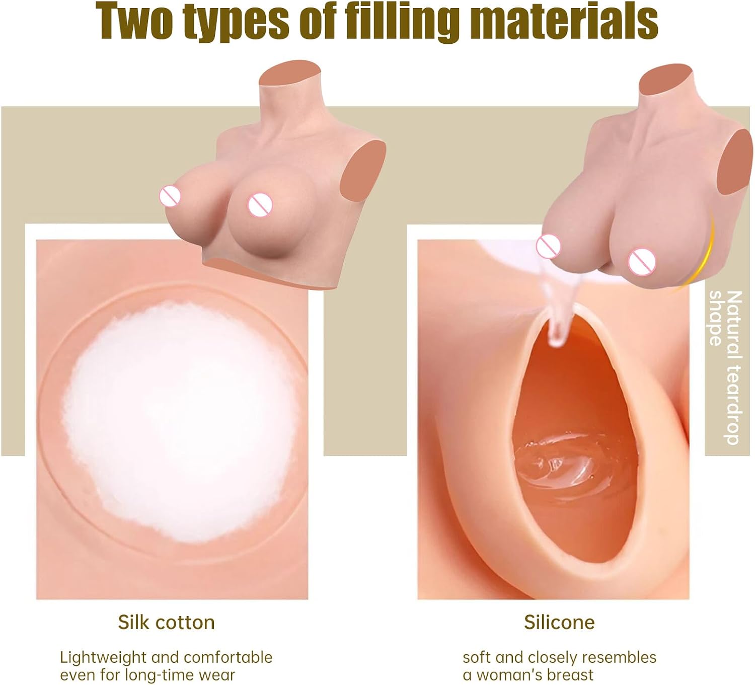 Silicone Breast Plates Fake Boobs High Collar Realistic Skin for Crossdressers Transgender BCDEGHSZ Cup