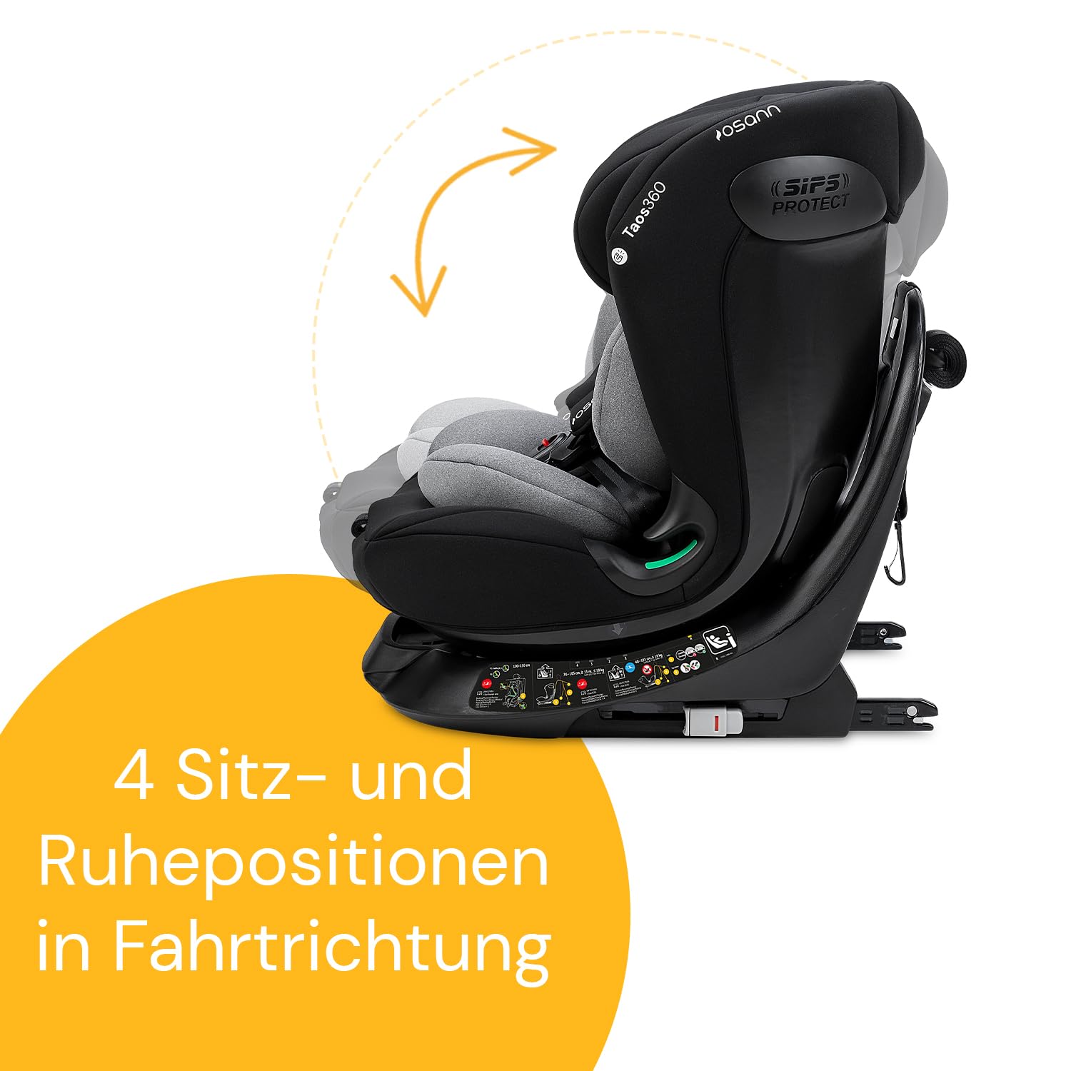 OSANN - Fotelik samochodowy dla niemowląt/dzieci Taos360 Obrotowy 360° Isofix i Top-Tether - 40-150 cm - 0 do 12 lat - Grupa 1/2/3 - Szary, 11 Wysokości, Tyłem/Przodem do kierunku jazdy