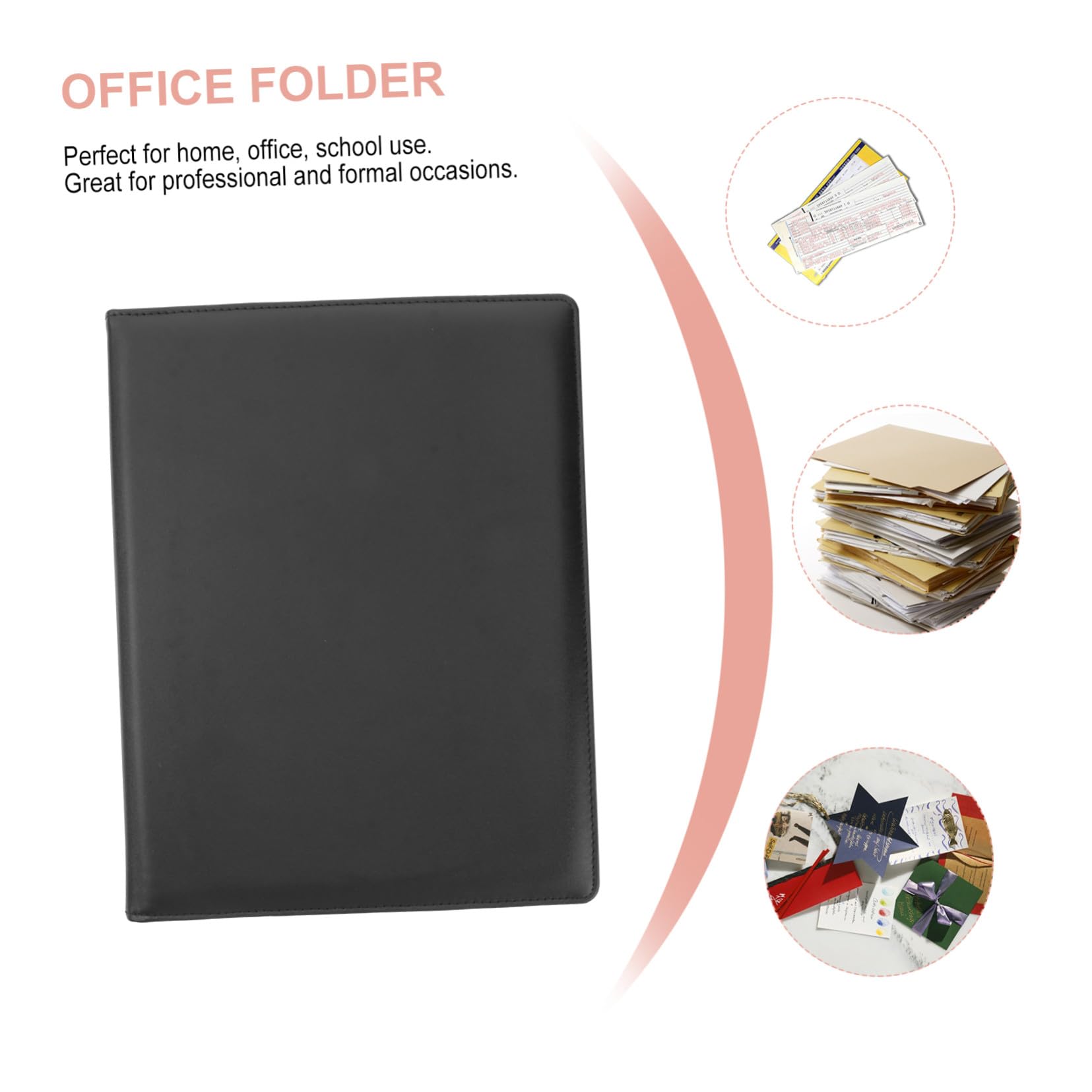Leder Dokumentenmappe Multifunktionaler Organizer mit Edelstahlklammer Schreibblock Stifthalter für Büro Schule Konferenzen Schwarze Premium Mappe für Akten und Unterlagen