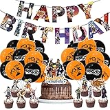 Anime Birthday Party Decorations,Include Happy Birthday Banner,Latex Balloons and Cake Toppers,Anime...