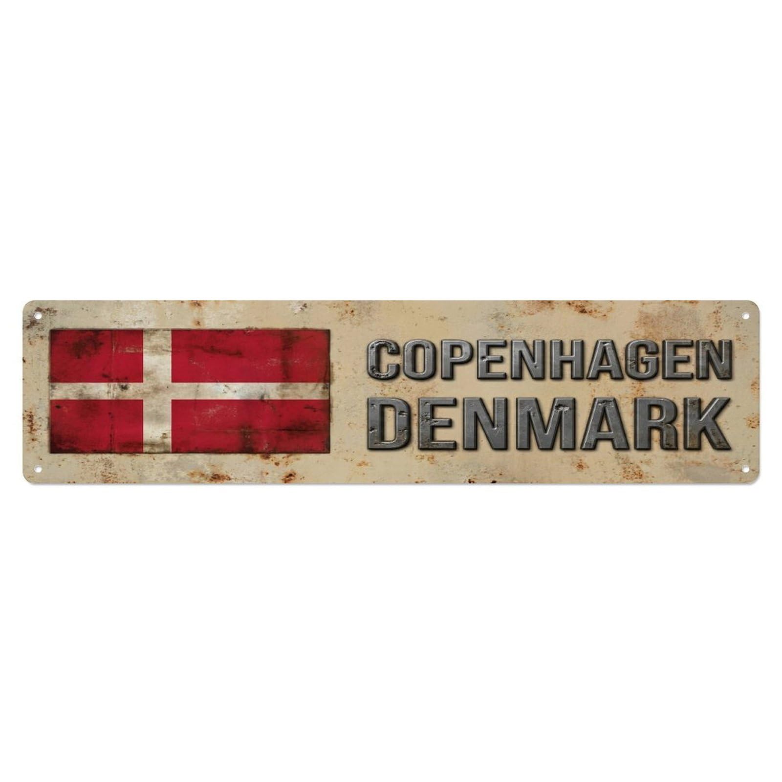 Metal Tin Sign Vintage Copenhagen Denmark Flag Decor Rustic Travel