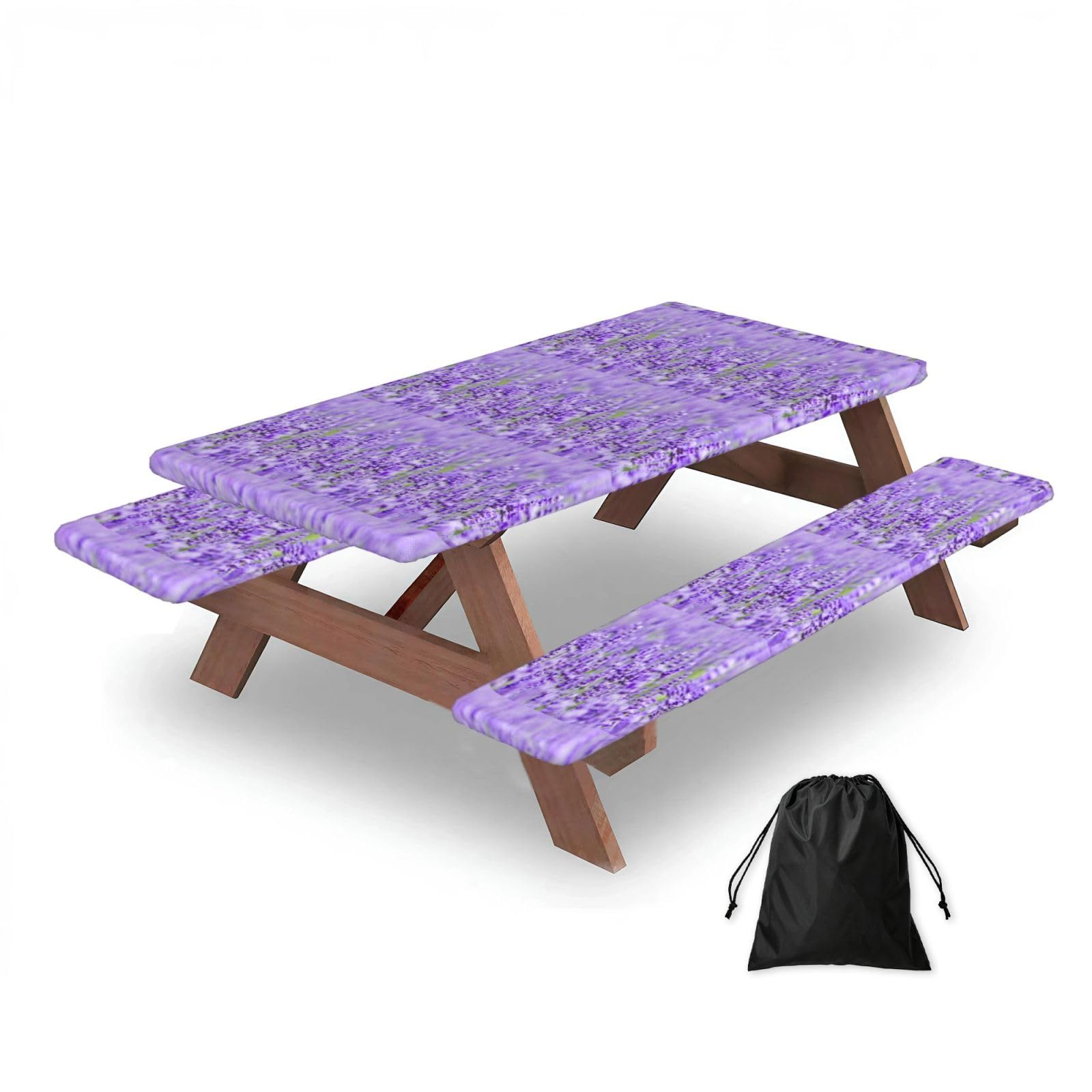 Dopklna As Picture Purple Lavender, Picnic Table Cover With Bench Covers -Waterproof Elastic Fitted Tablecloth For Garden Camping Patio 76X152cm