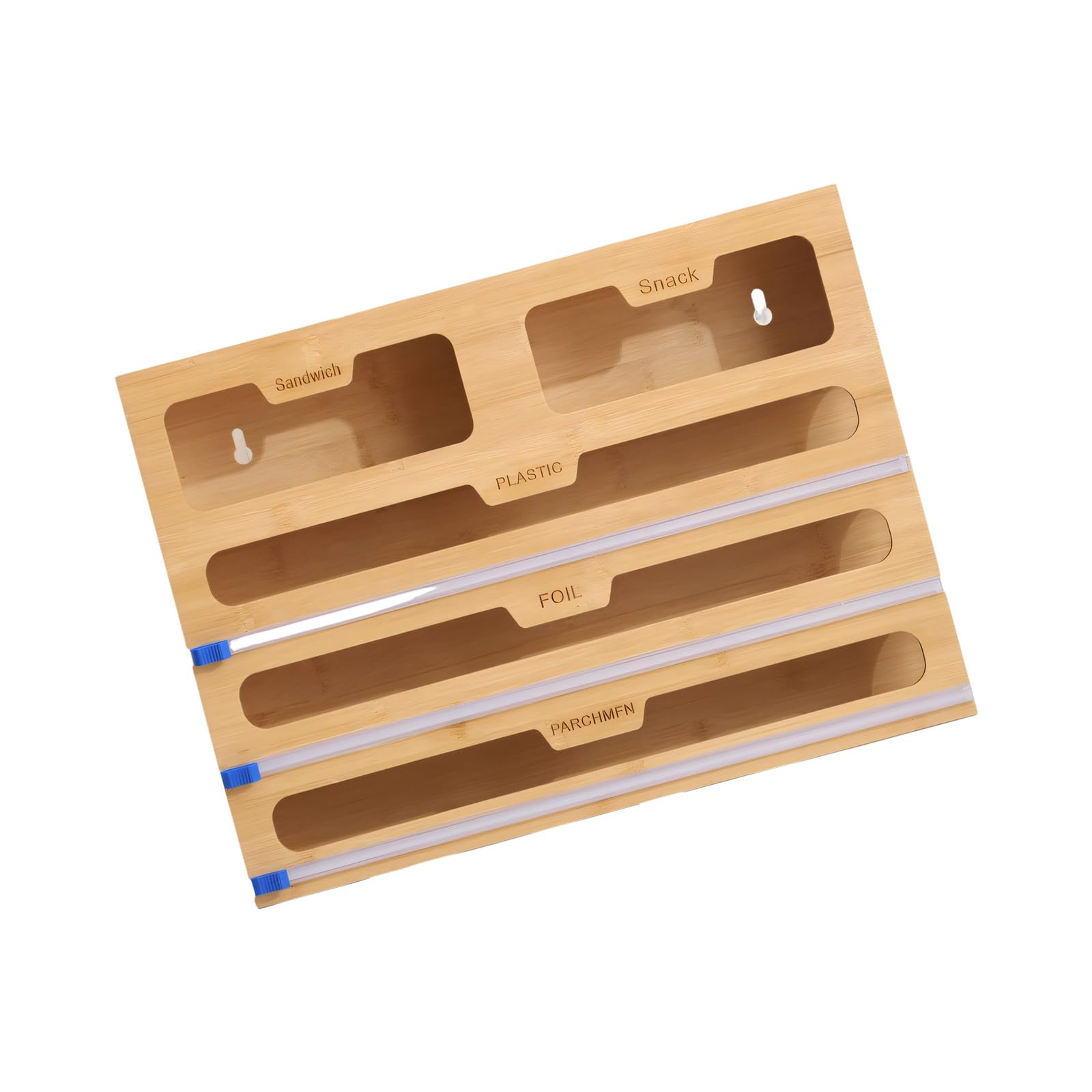 Sustainable Wood Roll Holder for Wax Paper Foil and Bags Featuring Wall Mountable Design Food Bags Wooden Wrapping Paper Sliding Drawer