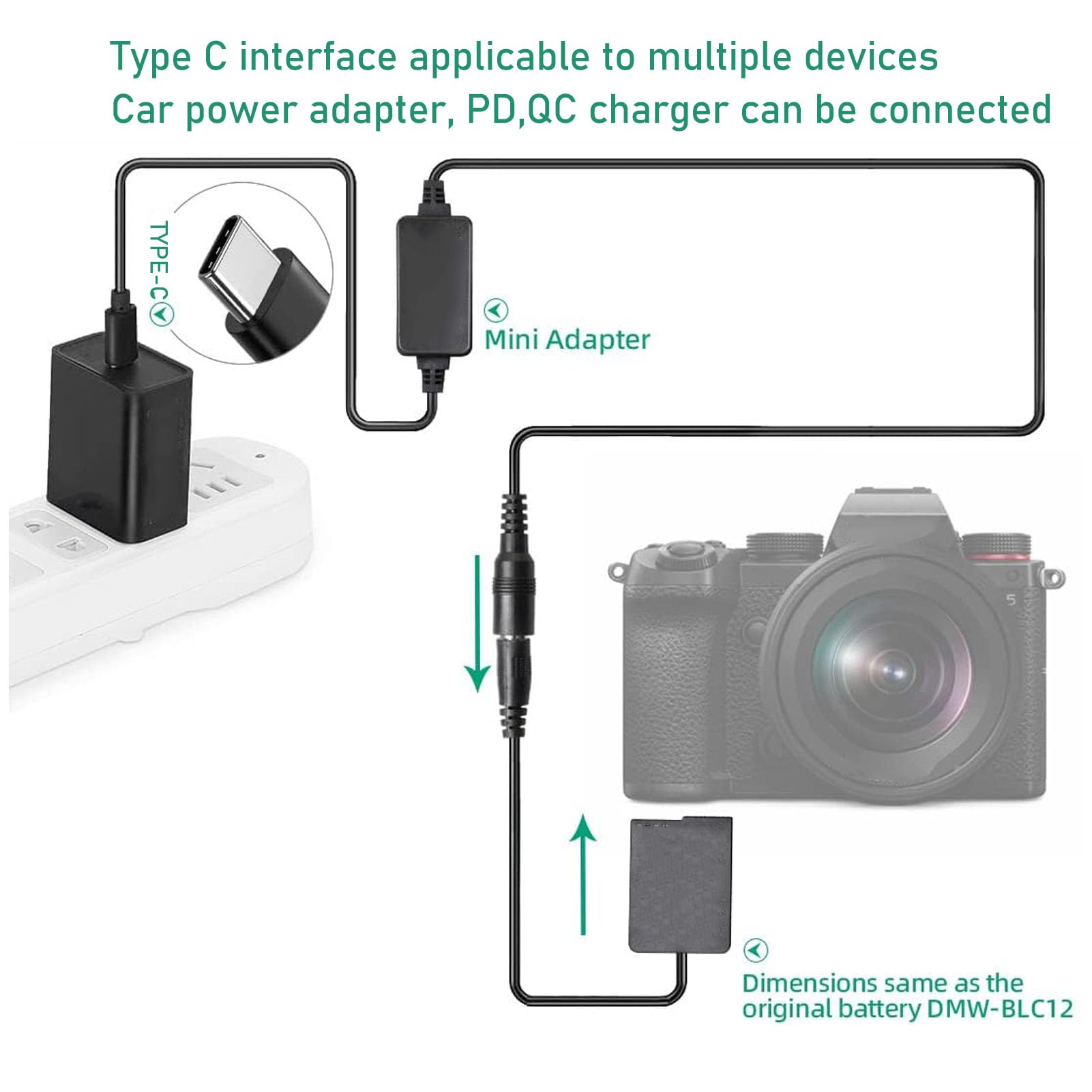 Canon R5 AC Adapter DMW-AC8+DMW-DCC8 Dummy For Panasonic G95/G8