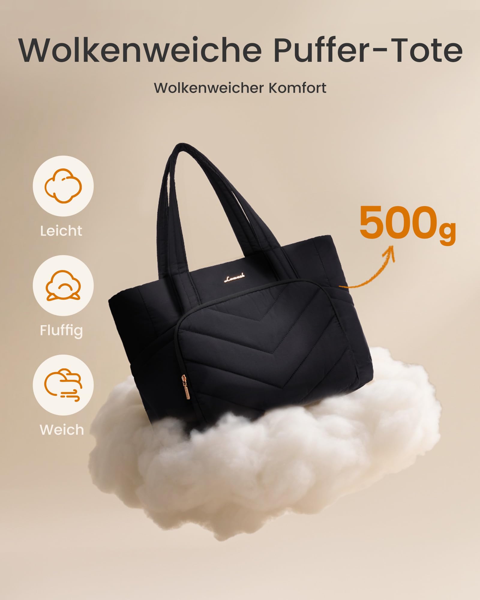 LOVEVOOK Bolso de Mano Grande Mujer, Bolso Tote Acolchado Ligero para Ordenador Portátil de 15,6 Pulgadas, Bolso de Trabajo para Profesora, Ideal para Universidad, Negocios, Escuela y Oficina