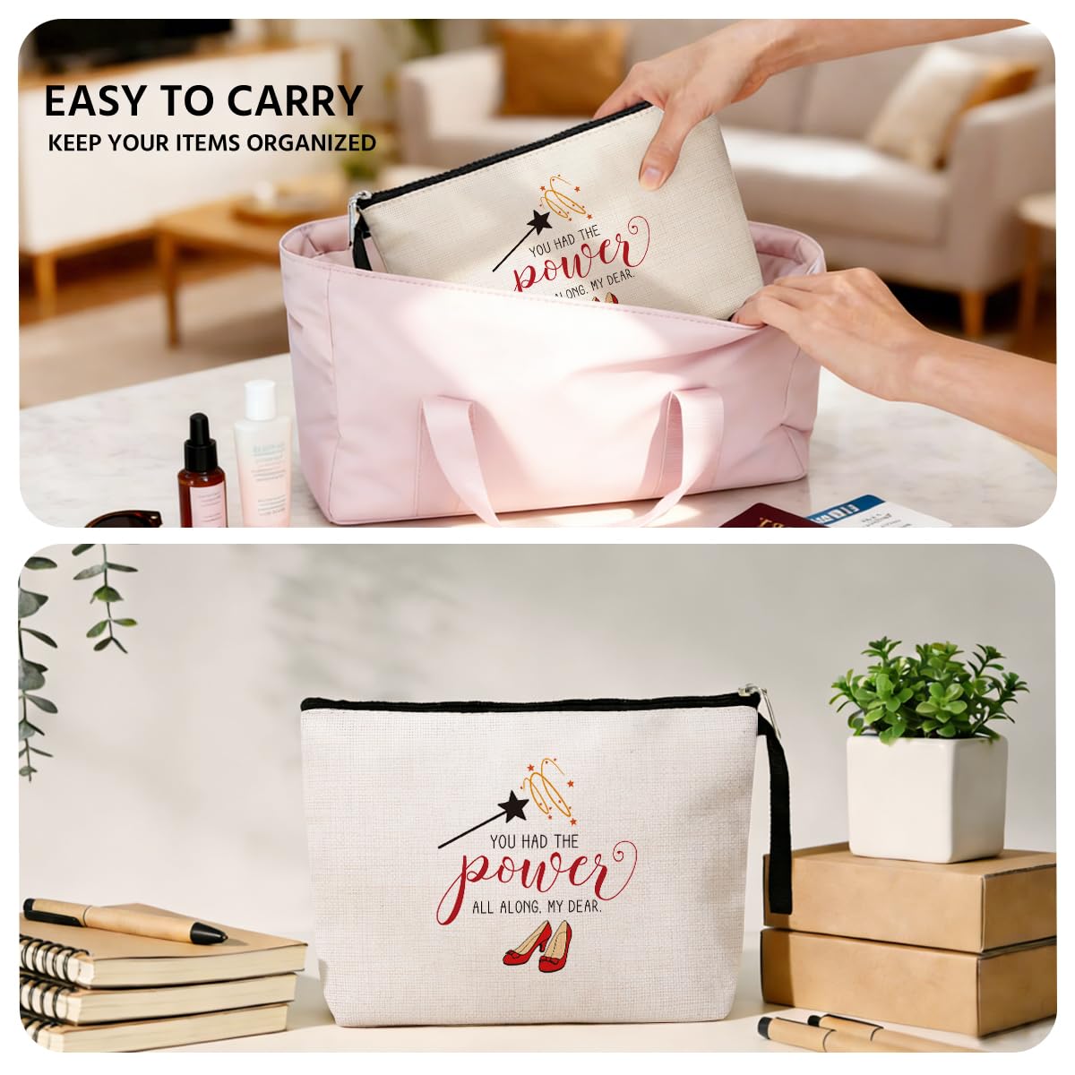 Jztco Inspirational Gifts for Women Her Wi-zard of OZ Gifts Ruby Fans Gift The Power Bag Encouragement Birthday Gifts for Women Her Girls Friend Sister You Had The Power All Along My Dear Makeup Bag