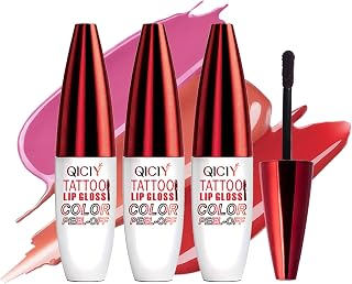 Charm Kiss 3PCS Peel Off Lip Stain Lip Tint,Waterproof Long-Lasting Tear-off Lip Gloss,Peel Reveal Lip Stain,Peel Off Tattoo Lipsticks,Nonstick Cup Lip Gloss, Tattoo Magic Color Lip Set Lip Makeup
