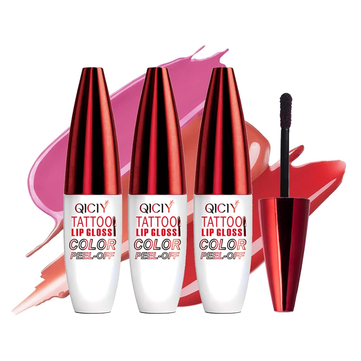 Charm Kiss 3PCS Peel Off Lip Stain Lip Tint,Waterproof Long-Lasting Tear-off Lip Gloss,Peel Reveal Lip Stain,Peel Off Tattoo Lipsticks,Nonstick Cup Lip Gloss, Tattoo Magic Color Lip Set Lip Makeup