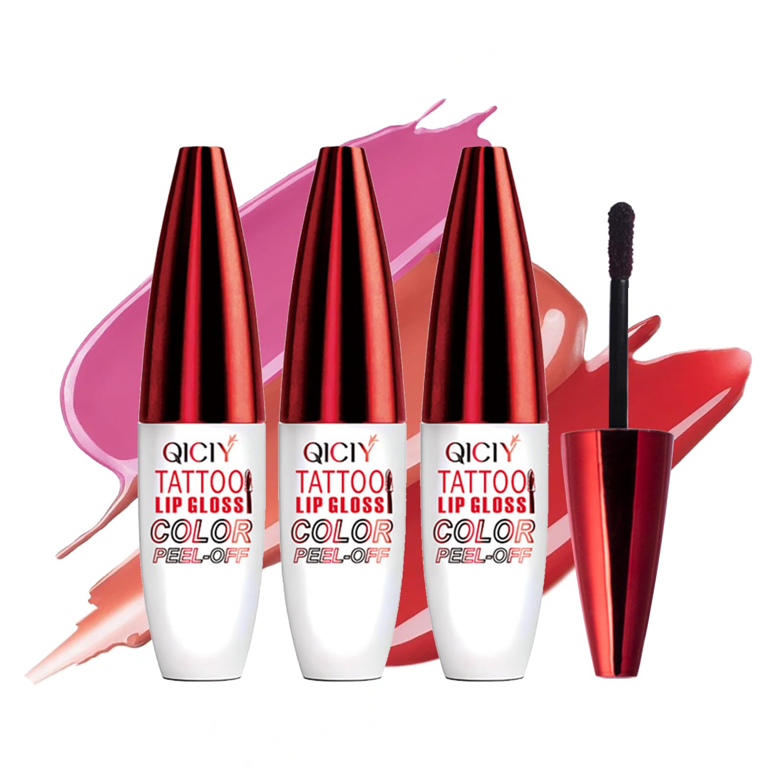 Charm Kiss 3PCS Peel Off Lip Stain Lip Tint,Waterproof Long-Lasting Tear-off Lip Gloss,Peel Reveal Lip Stain,Peel Off Tattoo Lipsticks,Nonstick Cup Lip Gloss, Tattoo Magic Color Lip Set Lip Makeup