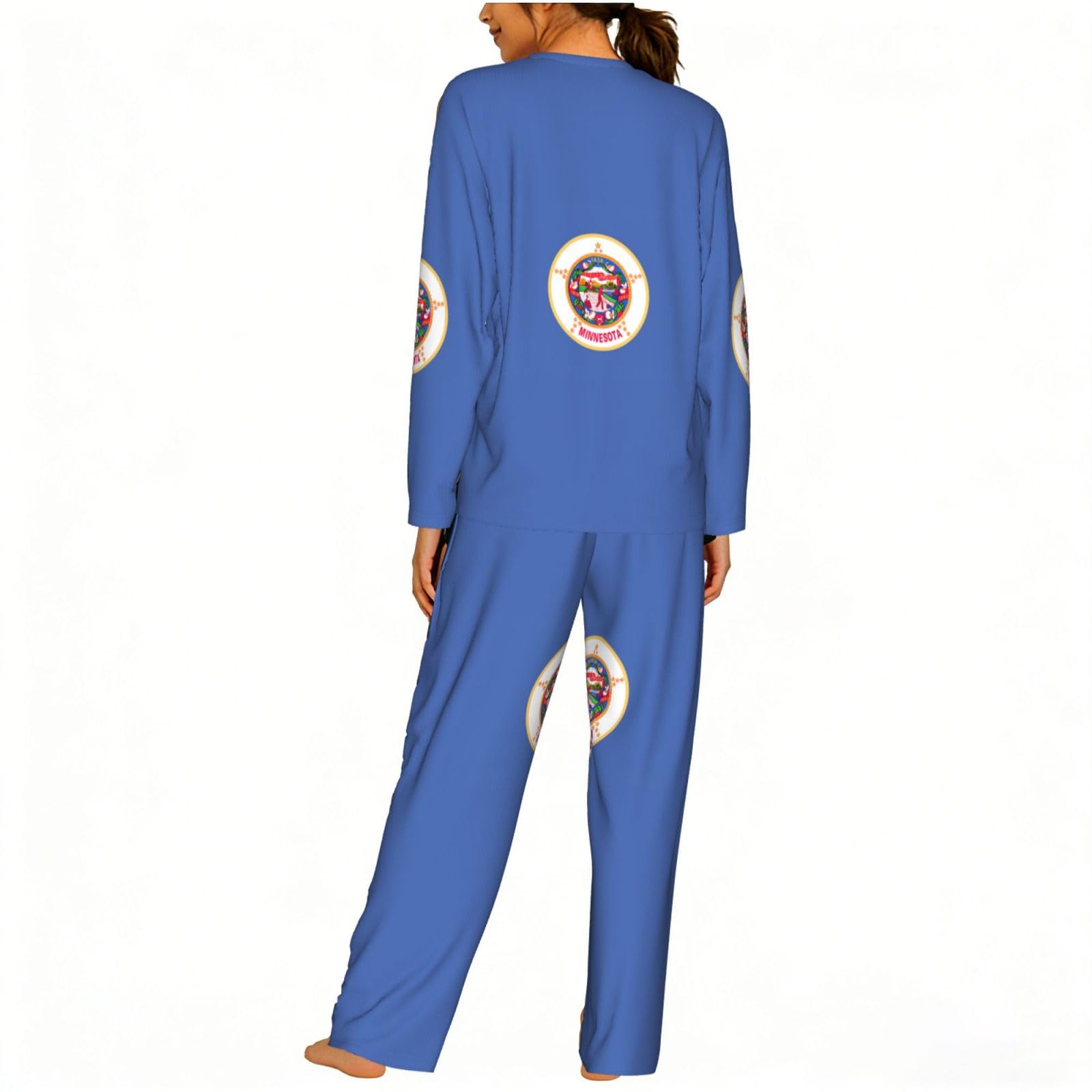 Pigiama da donna a maniche lunghe con stampa della bandiera del Minnesota Stato Vacanze Yoga Gite Casual Confortevole Pigiameria Regalo