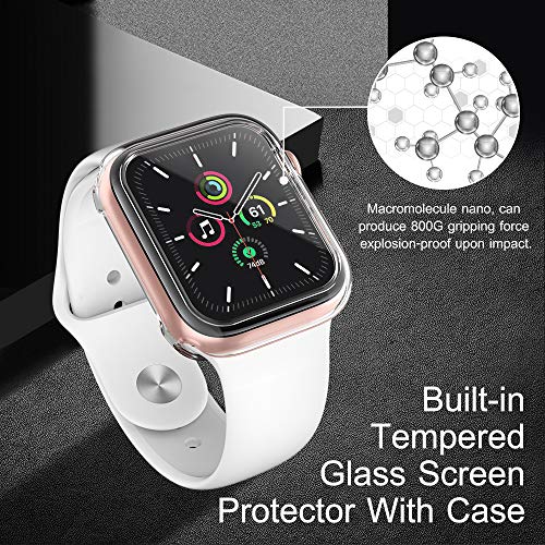 amBand Soft TPU Case 44mm Compatible for Apple Watch Series 6 Series 5 Series 4 SE, Built-in Tempered Glass Screen Protector Thin Rugged Bumper Cases Overall Protective Cover for iWatch Crystal Clear