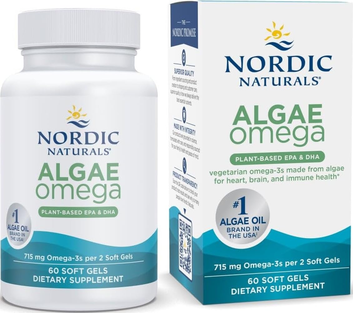 Nordic Naturals Algae Omega, 715mg Vegan EPA+DHA, Plant-Based - 60 Count Unflavored 60 Count (Pack of 1)