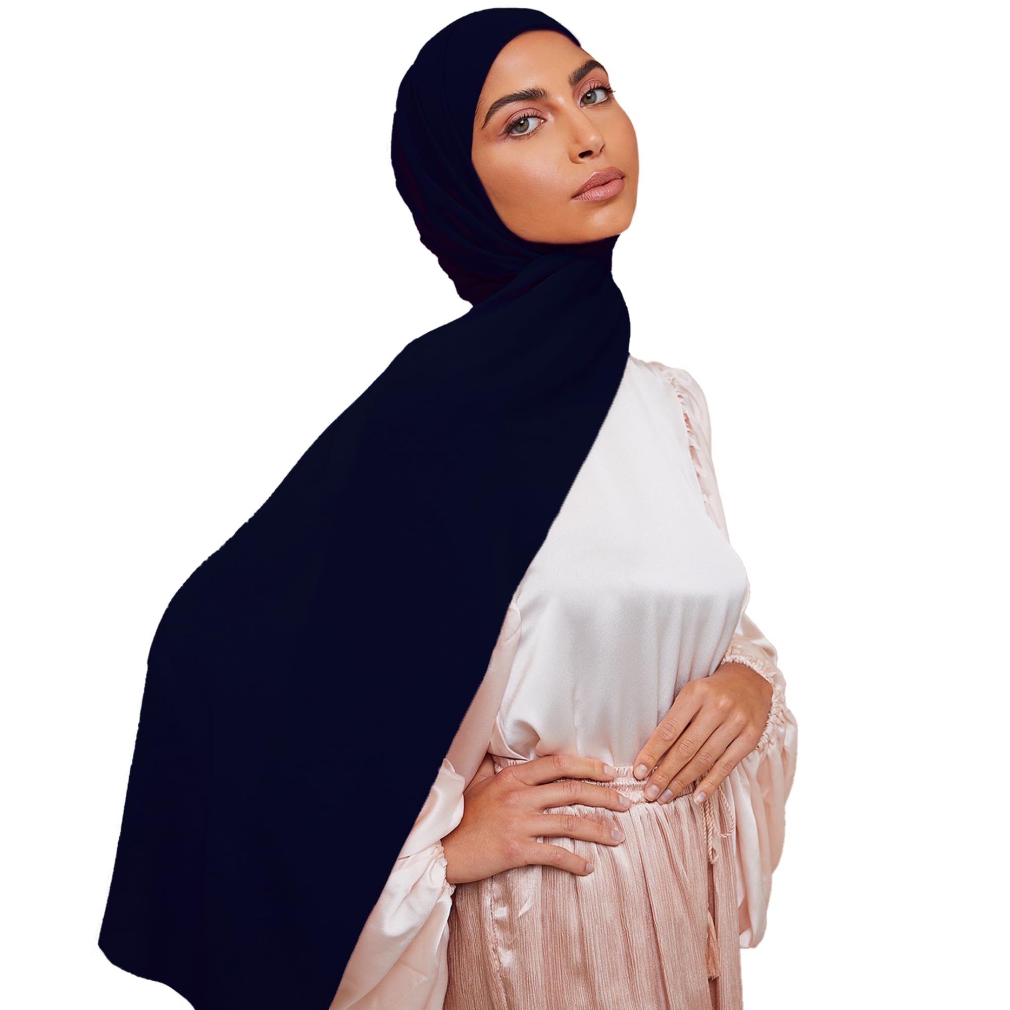 8 Colors Navy Blue Premium Chiffon Wrap Head Scarf (Non-Slip)-image-12