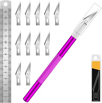 DIYSELF Craft Knife with 10 Extra #11 Blades, Precision Hobby Knife Set with Steel Ruler, Exacto Knife for Crafting, Polymer Clay, Pottery, Paper, Vinyl, Stencil & Model Making (Purple)