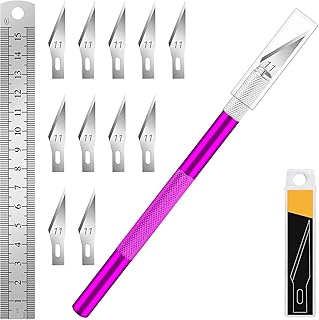 DIYSELF Craft Knife with 10 Extra #11 Blades, Precision Hobby Knife Set with Steel Ruler, Exacto Knife for Crafting, Polymer Clay, Pottery, Paper, Vinyl, Stencil & Model Making (Purple)