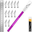 DIYSELF Craft Knife with 10 Extra #11 Blades, Precision Hobby Knife Set with Steel Ruler, Exacto Knife for Crafting, Polymer Clay, Pottery, Paper, Vinyl, Stencil & Model Making (Purple)