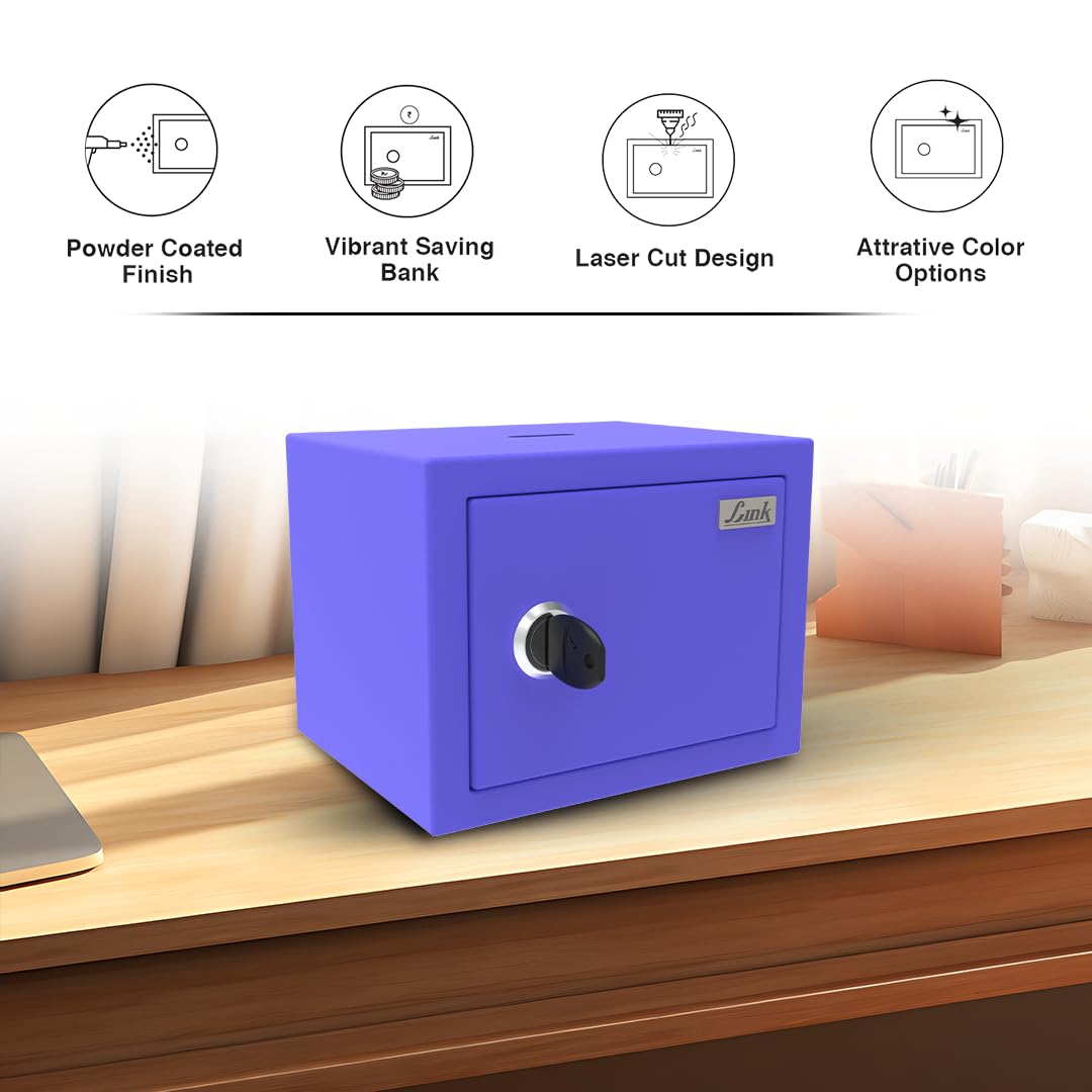 Link Smart 2 Litres Gullak Safe Locker for Home & Office| 3-Year Warranty| Mechanical Key, CRCA Material, Laser Cut Design| Vibrant Saaving Bank| Weight : 0.9 Kg| Ocean Blue 1