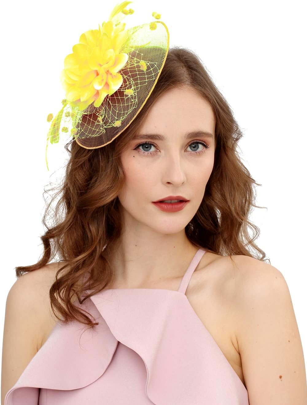 Fascinators Hats for Womens 50s Headwear with Veil Flower Cocktail Wedding Tea Party Church Derby Hat