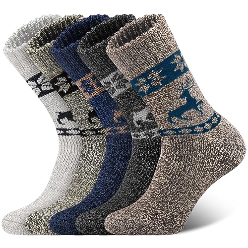 SIHOHAN Mens Thermal Socks Merino Wool Socks 5 Pairs Extra Thick Warm Winter Boot Socks, Multicolor4, UK 6-11