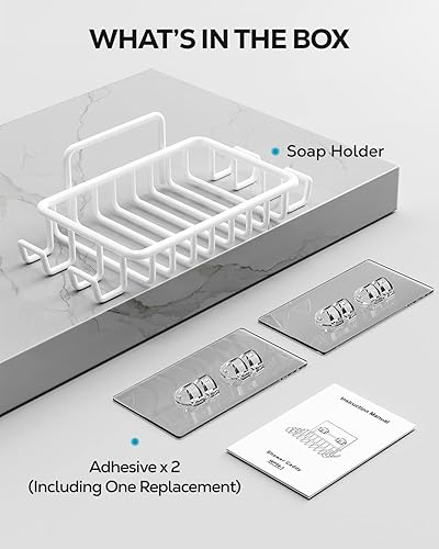 Vista 31 de Nieifi Jabonera de barra para pared de ducha con 4 ganchos, jabonera adhesiva de acero inoxidable para baño, color plateado A-Silver