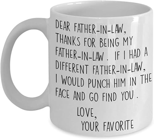 Taza de café de cerámica con texto en inglés "Dear Father-In-Law Thank You Face Punch", color blanco