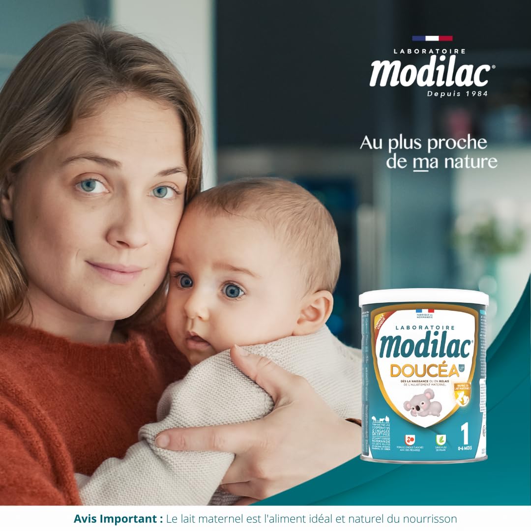 Modilac - Lait Infantile en Poudre Doucéa 1 - Convient en Relais de l'Allaitement Maternel - Fabriqué en France, Sans Huile de Palme - 1er Age, De 0 à 6 Mois - Lot de 4x400g